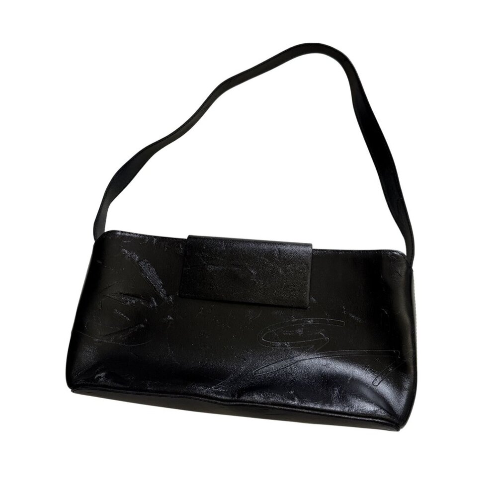 GENNY Women's Handbag Purse Black Leather Flap Zipper Minimalist Made In Italy